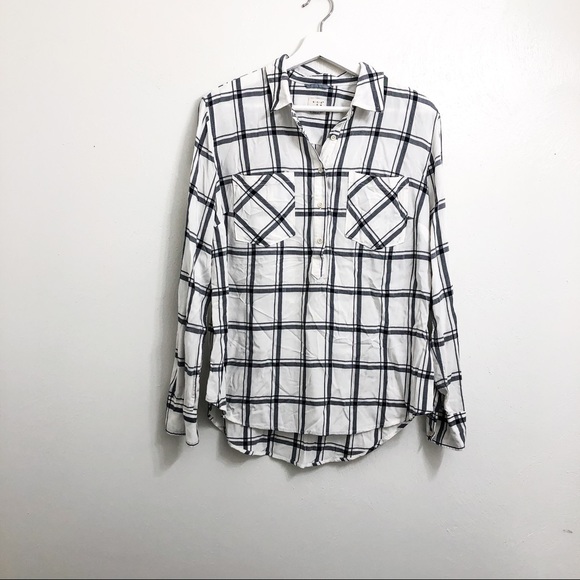 A New Day Plaid 3/4 Button Down Long Sleeve Shirt - Picture 2 of 4